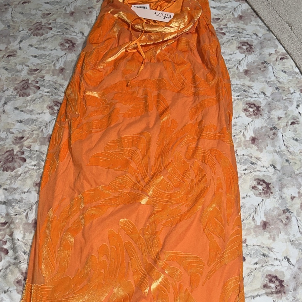 Oh Polly New Vibrant Orange Dress with Gold Accents
